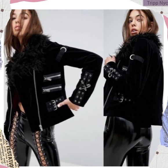 Tripp nyc Jackets & Blazers - Tripp Nyc Velvet Fur Motto Jacket